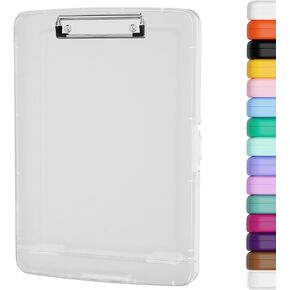 Piasoenc Clipboard with Storage, 8.5 x 11 Organization Box with Pen Holder and A4 Legal Paper Folder, Heavy Duty Plastic, Folio & Side-Opening, Low Profile Clip for Nurses, Teachers, Lawers, Black