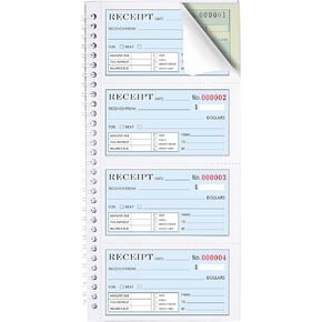 Zzrywuty Money and Rent Receipt Book with Cardboard Insert,2-Part Carbonless,5.3"x11.2" Spiral Bound,200 Sets per Book,4 Receipts per Page for Office Supplier,Rent and Cash Transaction