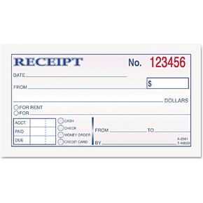 TOPS Money Receipt Book, 2-Part, Carbonless, 2 5/8 x 5 3/8 Inches, 50 Sheets, White and Canary, (46820)