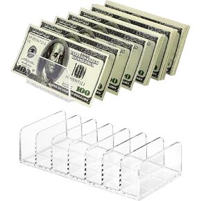Hipiwe 2 Packs Mail Organizer Plastic Cash Tray for Desk - 7 Slots File Organizer Clear Desktop Bill Divider Holder for Paper Envelope Document Book Money Eyeshadow Makeup Palette