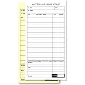2 Part Carbon-Less Material & Labor Record Books (5 Books)