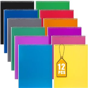 Faccito 12 Pack Top Spiral Notebook Top Bound Spiral Notebook 11" x 8-1/2" 100 Sheets College Ruled Paper Steno Pads Spiral Books for Office School Supplies(Assorted Colors)