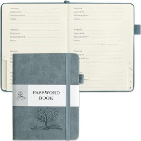 DAOFARY Password Book with Alphabetical Tabs - Small Password Keeper Book (5.6 * 4.3 in) with Inner Pocket, Hardcover Password Keeper Notebook for Log Internet Website Information (Blue Haze)