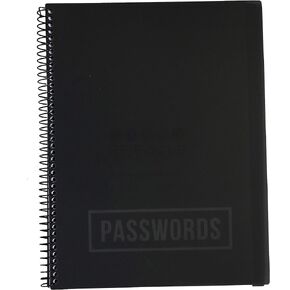 RE-FOCUS Password Book with Alphabetical Tabs 10"x7.5" Spiral Bound Credentials keeper Saves All Internet Login Details (Black)
