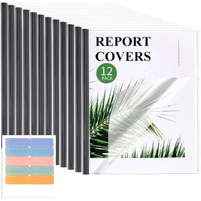 Utron 12 Pack Report Covers, 70 Sheet Capacity Presentation Folders, Clear Report Covers with Sliding Bar, Report Folder for A4 and Letter Size Paper