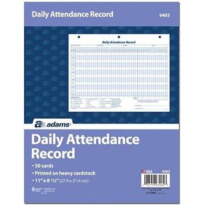 Adams Daily Attendance Record, 8.5 x 11 Inches, 3-Hole Punched, 50-Pack, White (9493)