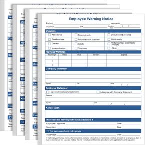 Kisston 200 Sheets Employee Warning Notice Form Discipline Form 8.5 x 11 Inches Warning for Employee Forms for Company Office Recording Employee Confidential Information