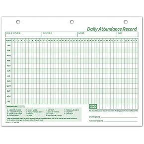 NextDayLabels - Employee Daily Attendance History Records, Letter Size Cards (25 Forms)