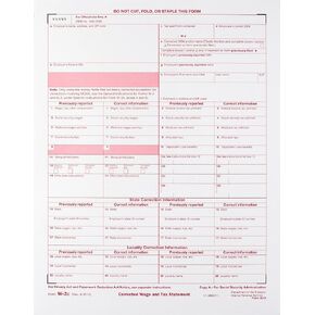 W-2C Wage Corrected & Tax Statement, SSA Copy A, Laser Tax Forms - Pack of 25- IRS Approved