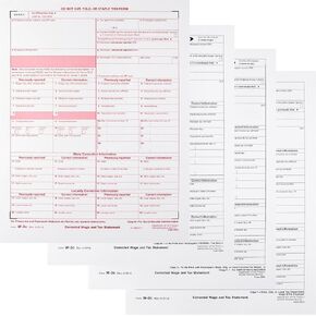 W-2C Tax Forms 4-Part Set, Corrected Wage and Tax Statement, 25 Pack