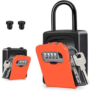 Key Lock Box, 4 Digit Combination Lock Box with Code for Spare House Keys Outdoor and Indoor, Weatherproof Security Key Holder, Holds up to 5 Keys（Orange）