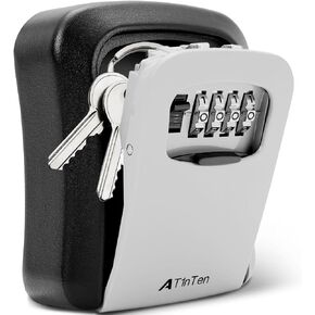 Key Lock Box Wall Mounted, 4 Digit Combination Lockbox for Outside House,Key Safe Security Storage Lock Box 5 Keys Large Capacity with Resettable Code for Home, Office, Garage Weatherproof