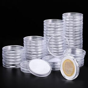 60p Clear Plastic Coin Capsules, Silver Dollar Coin Holder, 40mm Silver Coin Storage, Coin Holders for Collectors, Morgan Silver Dollar Coin Holders with Adjustable Gasket（17/20/25/27/30/33/38/40mm）