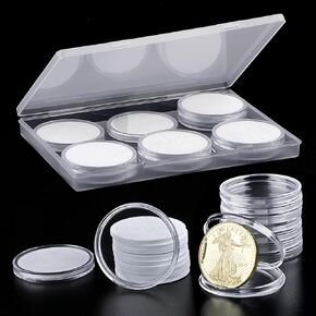 10 Pcs Clear Plastic Coin Capsules, Silver Dollar Coin Holder, Coin Holders for Collectors, Coin Case with 8 Size Adjustable Gasket & Organizer Box for Morgan Silver Dollar | 16/20/25/27/30/33/38/46mm