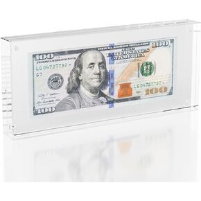 Acrylic Currency Display Self Standing Dollar Bill Holder Frame - 7.7" x 3.8" Display is Perfect Size for Bills, Tickets, Banknotes, and Postage Stamps