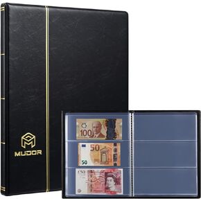 MUDOR Dollar Bill Holders for Collectors, 20 Sheets Clear Dollar Bill Sleeves, 60 Pockets Currency Holder for Bills, Currency Album Fits Euro Currency And Currency Foreign (Transparent Page)