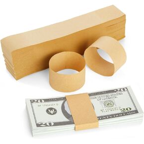 Okuna Outpost 500 Pack Kraft Paper Money Bands for Cash - Adhesive Currency Straps - Bill Wrappers - Blank Cash Straps (7.7 x 1.25 Inch)