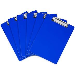 Blue Plastic Clipboard with Low Profile Clip (Pack of 6) - Letter Size Clipboard Blue with Flat Clip, A4 Size Acrylic Clipboard for Boys and Girls | Cute Aesthetic College & Back to School Supplies