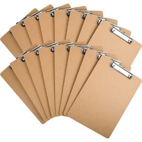16 Pack Clipboards Letter Size 9" x 12.5" Eco-Friendly Wood Clip Boards Hardboard for A4 Paper Low Profile Clip for Office, School, Classroom Supplies, Hospital, Traveling, Party, Brown