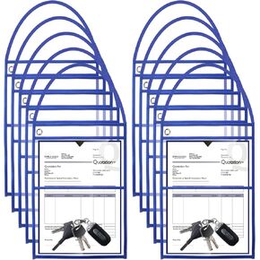 Epakh 30 Pack Shop Ticket Holders 9 x 12 Inch Work Order Plastic Sleeves Job Ticket Holders Dry Erase Repair Order Sleeves with Hanging Strap, Both Sides Clear(Red)