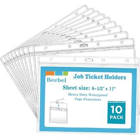 Beebel 10 Pack Job Ticket Holders 8 1/2" x 11" Waterproof Zip Page Protectors Heavy Duty Dry Erase Document Storage Shop Ticket Holders (Clear-Vertical)