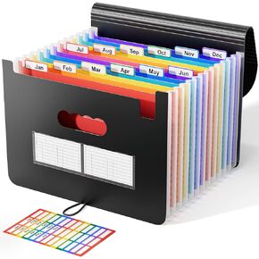 ABC life 12 Pockets Accordion File Organizer Expanding File Folders, Portable Monthly Bill Receipt Document Organizer, Expandable Accordian Filing Folder Letter A4 Size, Colored Tabs (Green)