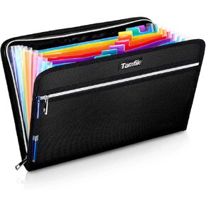 Tamfile Fireproof Accordion File Organizer with Handle, 13 Pocket Transparent Expanding File Folder with Zipper & Labels, File Folder with Multi-Pockets Paper Organizer Folder for Letter A4 Files