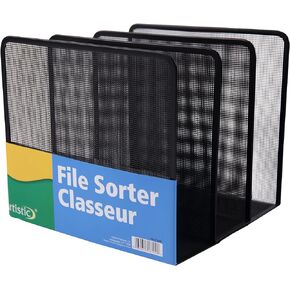 Contemporary Mesh Metal Desktop File Sorter for Neat and Organized Surfaces in Office, School, and Home, Black