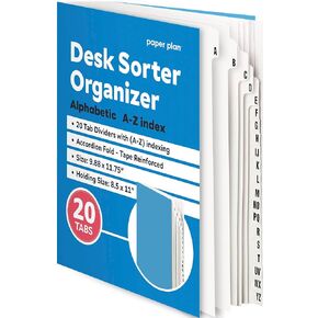 Alphabetical File Organizer - (20 Dividers), 8.5 x 11 Letter Size, A-Z Indexing Tabs - Sturdy, Tape-Reinforced Accordion for Easy Organization
