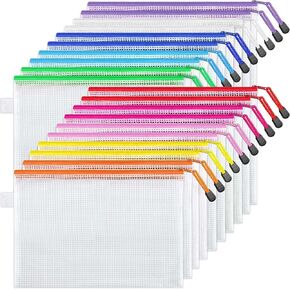 JARLINK 20 Pack 10 Colors Zipper Mesh Document Pouch, 6x9 Inch/A5, Plastic Water-Resistant File Bags, for School Office Supplies, Cosmetics Travel Storage, Assorted Color