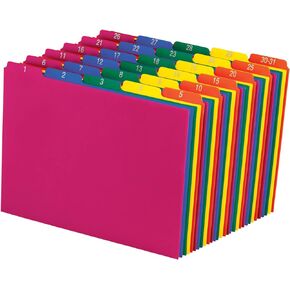 Pendaflex 40143 Top Tab File Guides, Daily/1-31, 1/5 Tab, Polypropylene, Letter (Set of 31) , Blue;green;magenta;strawberry;yellow
