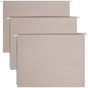 Smead Colored Hanging File Folder with Tab, 1/5-Cut Adjustable Tab, Letter Size, Gray (64063), (Pack of 10, 250 Count Total)