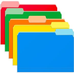 120-Pack Two Tone Color File Folders 8.5 x 11 Inch，1/3 Cut Tab File Folders Letter Size, Assorted Colors, Blue Red Green Yellow Orange Manila File Folders, School Business Office Folders for Document