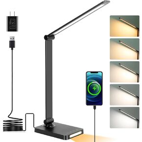 LED Desk Lamp with USB Ports,Touch Desk Lamps for Home Office with 5 Color Modes,3 Brightness Desk Light with Small Night Light,Reading Lamp Table Lamp for Bedroom Bedside Study Pink （with adapter）