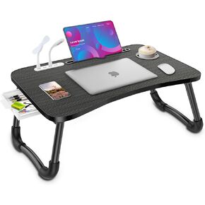 مكتب كمبيوتر محمول من زابونو، صينية كمبيوتر محمول قابلة للطي مع 4 منافذ USB ودرج تخزين وحامل أكواب، حامل مكتب لصينية لاب توب السرير وطاولة الوقوف المحمولة لأرضية أريكة السرير in Kuwait