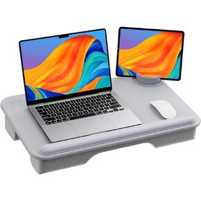 SAIJI Laptop Lap Desk - Fits Up to 17" Laptops, Lightweight Lap Tray Table Stand with Soft Leather Wrist Pad, External Monitor Holder, Lap Desk with Cushion for Home Office Working/Gaming On Couch