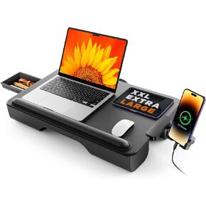 مكتب كمبيوتر محمول من SAIJI، مكتب كمبيوتر محمول محمول للسرير - يناسب كمبيوتر محمول وماك بوك مقاس 17 بوصة، طاولة صينية خفيفة الوزن مع درج تخزين، مكتب كمبيوتر محمول مع وسادة، مكتب كمبيوتر محمول للكمبيوتر المحمول