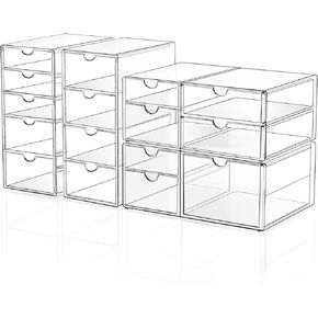 Makeup Drawer Storage Organizer with 20 Drawers, 4 Set Acrylic Office Desk Organization and Storage, Dustproof Drawer Organizer for Makeup, Office, Countertop, Jewelry, Pen, Desktop, Bathroom, Bedroom