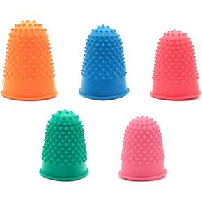 BlingKingdom 5pcs Rubber Finger Thimbles 5 Different Sizes Colors Finger Protector Covers Reusable Finger Protector Finger Pads Grips for Paperwork Cutting Embroidery Money Counting Crafts