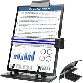 TONOS Paper Stand Document Holder - Quality Document Holder for Desk, Paper Stand for Desk When Typing, Sturdy Stainless Steel Copy Holder, Adjustable Angle, Paper Holder Stand for Desk Typing
