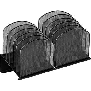 2 Pack Desktop File Organizer Inclined Document Holder 5 Section Office Supplies Mesh Vertical File Sorter Metal File Storage (2)