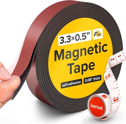 Flexible Magnetic Tape - 1/2 Inch x 10 Feet Magnetic Strip with Strong Self Adhesive - Ideal Magnetic Roll Tape for DIY and Craft Projects - Sticky Magnets for Refrigerator and Dry Erase Board in Kuwait