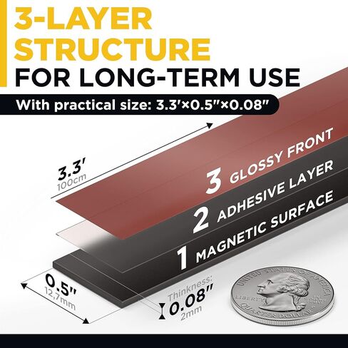 Flexible Magnetic Tape - 1/2 Inch x 10 Feet Magnetic Strip with Strong Self Adhesive - Ideal Magnetic Roll Tape for DIY and Craft Projects - Sticky Magnets for Refrigerator and Dry Erase Board in Kuwait