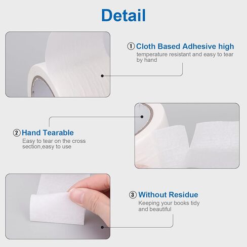 2 قطعة كتاب ملزم الشريط الأبيض كتاب شريط لاصق 2 بوصة واسعة كتاب العمود الفقري الشريط القماش كتاب طقم تصليح للكتب والملفات DIY بها بنفسك in Kuwait