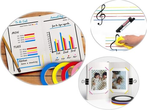 Graphic Chart Tape,Self-Adhesive Gridding Marking Art Whiteboard Tape(3mm Width,12pcs with 6 Colors) in Saudi Arabia