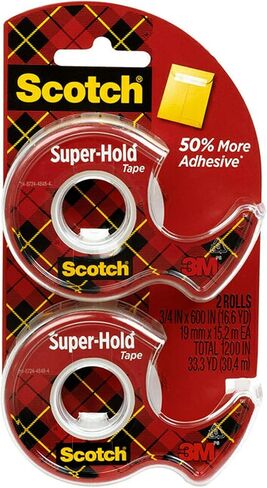 Scotch Super-Hold Tape, 2 Rolls, Transparent Finish, 50% More Adhesive, Trusted Favorite, 3/4 x 600 Inches, Dispensered (198DM-2) in Saudi Arabia