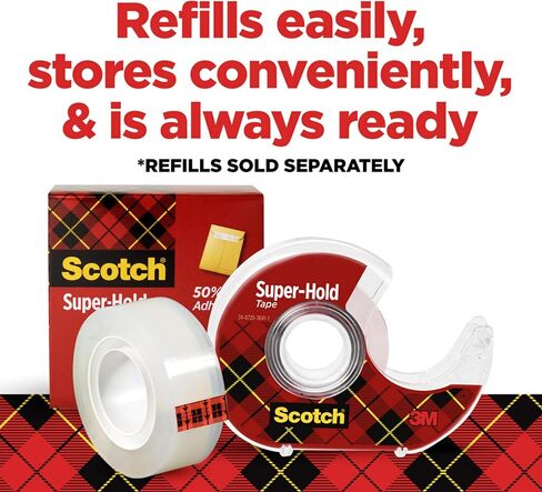 Scotch Super-Hold Tape, 2 Rolls, Transparent Finish, 50% More Adhesive, Trusted Favorite, 3/4 x 600 Inches, Dispensered (198DM-2) in Saudi Arabia