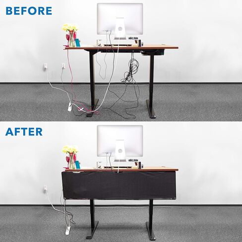 Mount-It! Under Desk Modesty Panel for Office Desks and Sit Stand Workstations [60 Inches Wide] Mesh Organizer Pockets for Cables and Wires (Black) in Kuwait