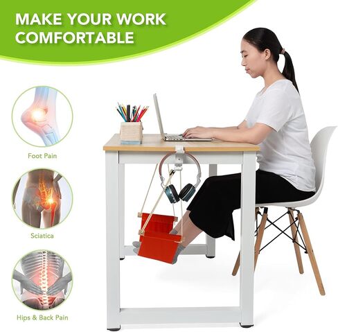 أرجوحة القدم تحت مسند القدمين المكتبي | مسند للقدمين قابل للتعديل تحت أرجوحة المكتب | أرجوحة مكتبية محمولة مع حامل سماعات الرأس (أسود) in Kuwait