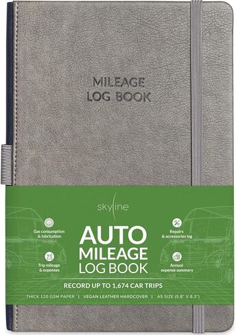 كتاب سجل الأميال التلقائي من Skyline - سجل السيارة مع تعقب النفقات - كتاب مسجل القيادة لتتبع الأميال المقطوعة في السيارة، والنفقات، واستهلاك الغاز والتشحيم - غلاف فني، مقاس A5، 5.8 × 8.3 بوصة (أسود) in Saudi Arabia